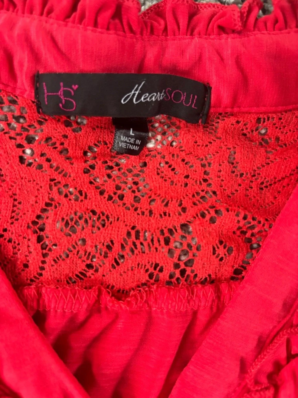 HeartSoul Red Ruffle V-Neck Lace-Back Blouse - Picture 2 of 4